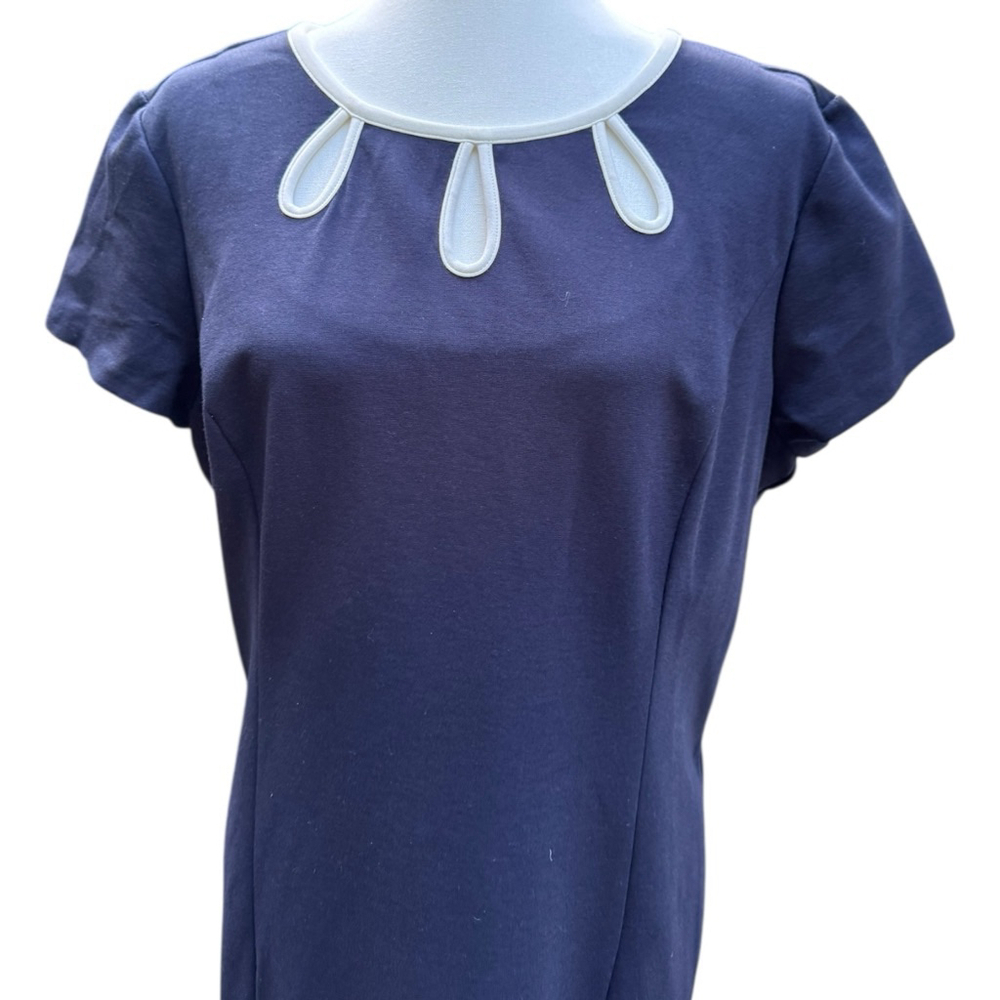 Talbots Navy Shift Dress Size 16 | Teardrop Cutout Neckline | Classic Polished S - Picture 3 of 7